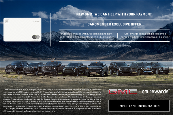 Purchase or lease with GM Financial and earn up to 50,000 bonus points, up to a $500 value.1 and ...